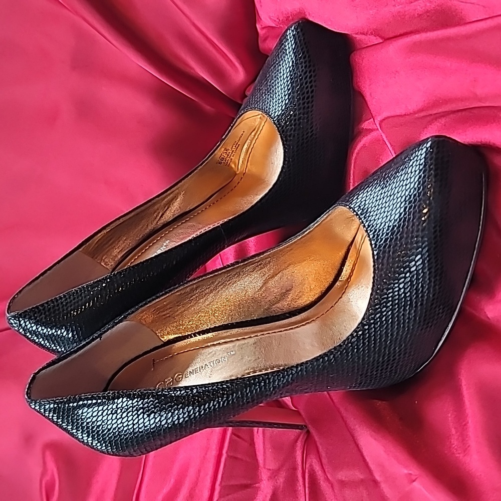 Bcbgeneration Platform Stiletto Parade Black Snak… - image 1